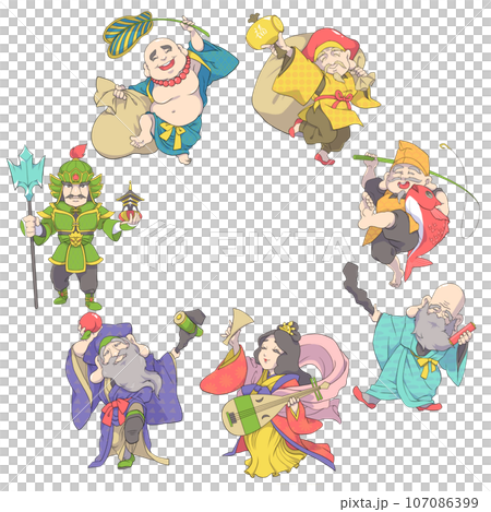 円に並ぶ七福神 107086399