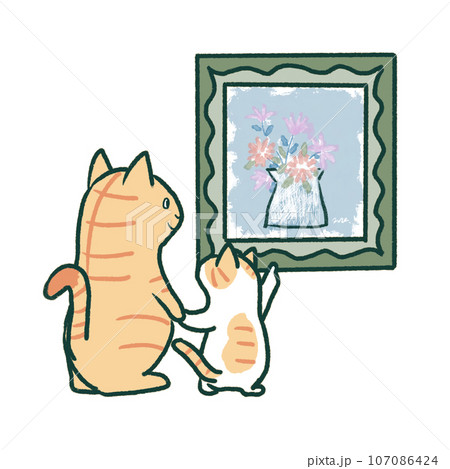 絵画を観る猫の親子 絵画を観る猫の親子 107086424