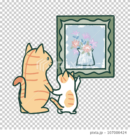 Cat family looking at paintings Cat family looking at paintings 107086424