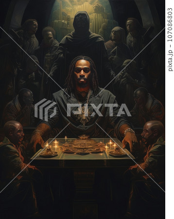 Abstract church religious fresco based on the Last Supper in African style AI Abstract church religious fresco based on the Last Supper in African style AI 107086803