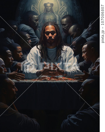 Abstract church religious fresco based on the Last Supper in African style AI Abstract church religious fresco based on the Last Supper in African style AI 107086807