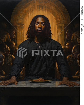 Abstract church religious fresco based on the Last Supper in African style AI Abstract church religious fresco based on the Last Supper in African style AI 107086879