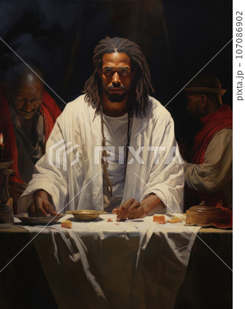 Abstract church religious fresco based on the Last Supper in African style AI Abstract church religious fresco based on the Last Supper in African style AI 107086902