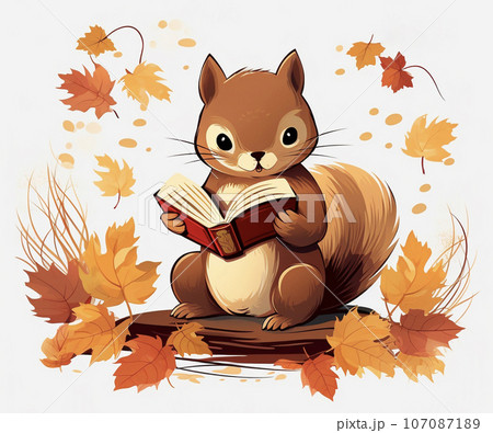 読書の秋に本を読むかわいいリス AI画像 読書の秋に本を読むかわいいリス AI画像 107087189