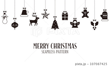 クリスマスの飾りのシームレスパターンイラスト 黒 クリスマスの飾りのシームレスパターンイラスト 黒 107087425