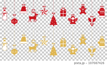 クリスマスの飾りのシームレスパターンイラスト　赤　金色 107087426