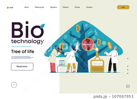 Bio Technology, Tree of life - modern flat vector concept illustration of scientists observing the tree, whose leaves represent various types of DNA. Metaphor of genetic research and diversity of life Bio Technology, Tree of life - modern flat vector concept illustration of scientists observing the tree, whose leaves represent various types of DNA. Metaphor of genetic research and diversity of life 107087953