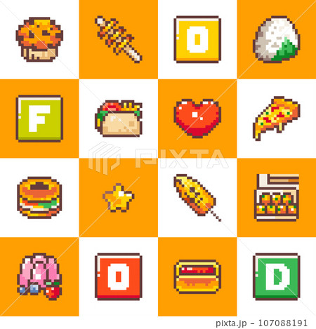 80s-90s Inspired Seamless Patterns of Fast Food. Retro Arcade Design for Wrapping, Backgrounds and More. Onigiri, Hot Dogs, Muffins, Fried Cor, Nuggets. 80s-90s Inspired Seamless Patterns of Fast Food. Retro Arcade Design for Wrapping, Backgrounds and More. Onigiri, Hot Dogs, Muffins, Fried Cor, Nuggets. 107088191