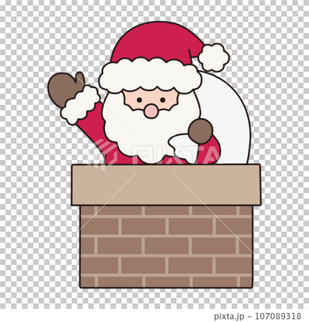 煙突に入ったかわいいサンタクロースのイラスト /サンタ、ベクターの