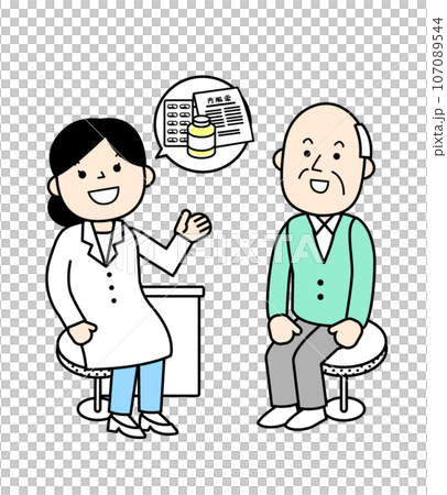 簡單人物插畫病人和女醫生 107089544