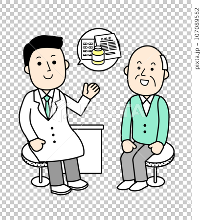 シンプルな人物イラスト　医療　男性医師と患者 107089582