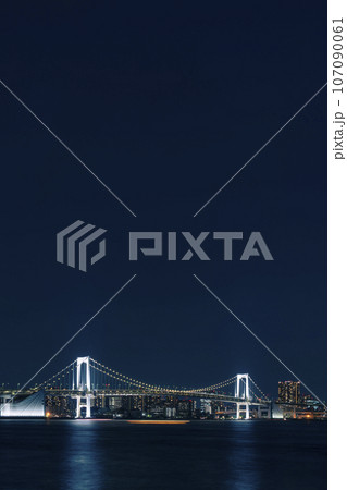 ライトアップされたレインボーブリッジと東京都心の夜景 107090061