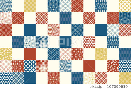 日本の伝統的な柄を集めた市松模様の背景 日本の伝統的な柄を集めた市松模様の背景 107090650