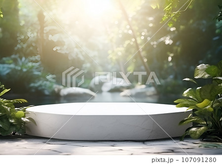 Empty stone board on the table top with copy space. Mock up background template 107091280