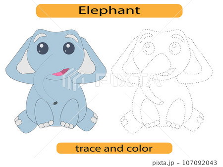 Tracing lines for kids development, funny elephant, handwriting practice for kids, vector EPS10 107092043