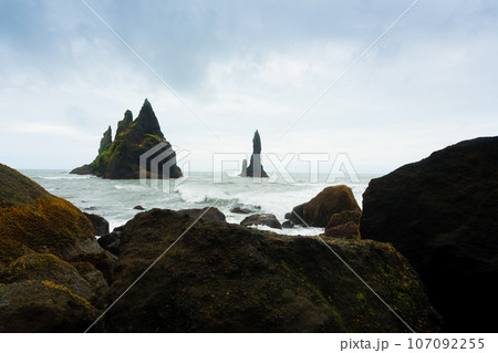 Reynisfjara lava beach view, south Iceland landscape 107092255