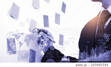 Stock market or forex trading graph and candlestick chart suitable for financial investment concept. Economy trends background for business idea and all art work design. Abstract finance background.. 107092544