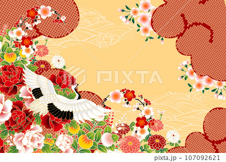 鶴　花尽くし　ベージュ 107092621