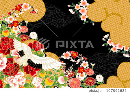 鶴　花尽くし　黒 107092622