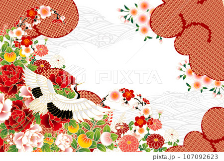 鶴 花尽くし 白 鶴 花尽くし 白 107092623