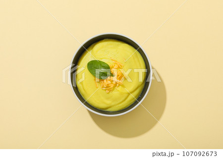 Tasty lunch concept with delicious cheese soup Tasty lunch concept with delicious cheese soup 107092673