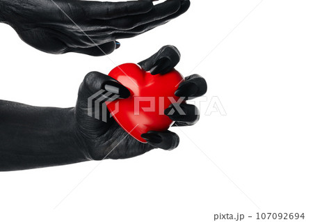 PNG, painted hands holding a heart, isolated on white background. 107092694