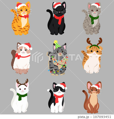 正面を向いてお座りするシンプルで可愛いクリスマス仕様の猫の 正面を向いてお座りするシンプルで可愛いクリスマス仕様の猫の