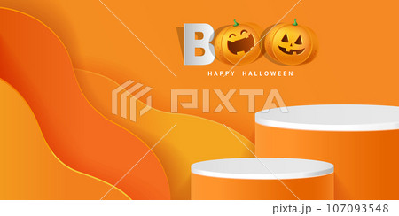 Happy Halloween 3d Vector. magic elements. Pumpkins, ghost. illustration in flat cartoon style. 107093548