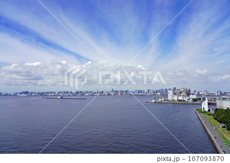 東京ゲートブリッジから見下ろす若洲海浜公園と東京湾 107093870