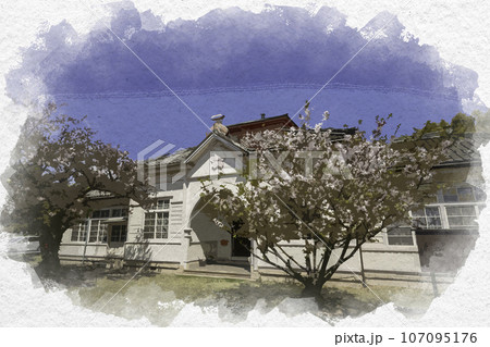 水彩画風 倉敷市歴史民俗資料館 旧倉敷幼稚園園舎 岡山県倉敷市 水彩画風 倉敷市歴史民俗資料館 旧倉敷幼稚園園舎 岡山県倉敷市 107095176