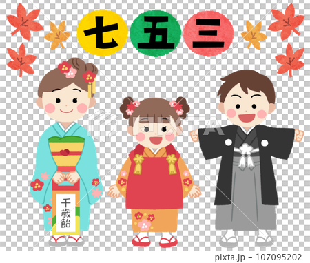 Illustration of children wearing Shichi-Go-San kimono 107095202