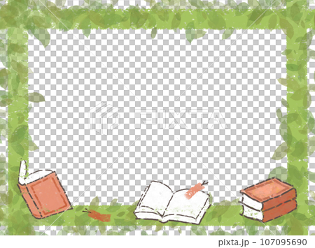 木の葉と本をデザインしたフレームのイラスト 107095690