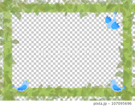 木の葉と小鳥をデザインしたフレームのイラスト 107095696