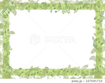木の葉と音符をデザインしたフレームのイラスト 107095710