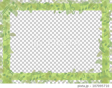 木の葉と音符をデザインしたフレームのイラスト 107095710