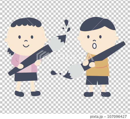 Illustration of a child doing calligraphy Illustration of a child doing calligraphy 107096427