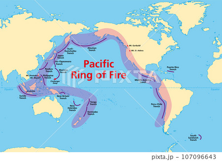 Pacific Ring of Fire, map with oceanicのイラスト素材 [107096643