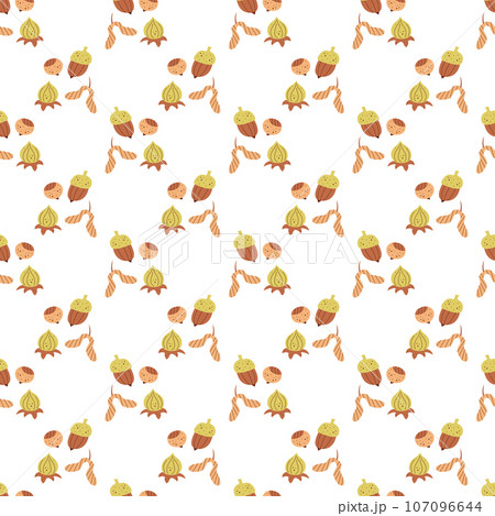 Seamless pattern with nuts, seeds and physalis. Color flat vector illustration. Seamless pattern with nuts, seeds and physalis. Color flat vector illustration. 107096644