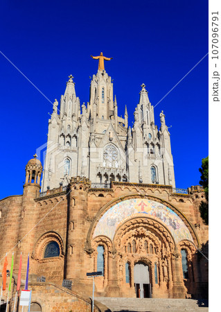 Expiatory Church of the Sacred Heart of Jesus on the summit of Mount Tibidabo in Barcelona, Catalonia, Spain 107096791