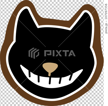 Halloween Vector illustration of a fashionable and cute icing cookie with a black cat grinning eerily Halloween Vector illustration of a fashionable and cute icing cookie with a black cat grinning eerily 107097356