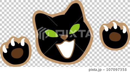 ハロウィン 手を上げて威嚇する黒猫のおしゃれでかわいいアイシングクッキーのベクターイラスト 107097358