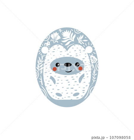 Cute cartoon hedgehog - vector illustration. Linocut style vector illustration, isolated on white background 107098058