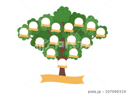 Family Tree template. Genealogical tree with blank spaces for members of family. Relationship between child, parents and grandparents. Heritage vector illustration 107098319