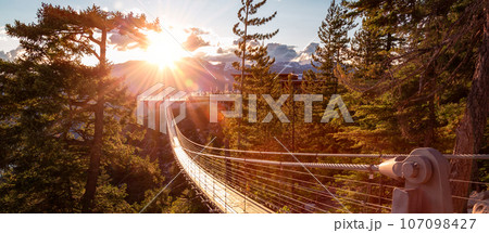 Suspension bridge in Canadian Mountain Landscape. Sea to Sky in Squamish, British Columbia, Canada 107098427