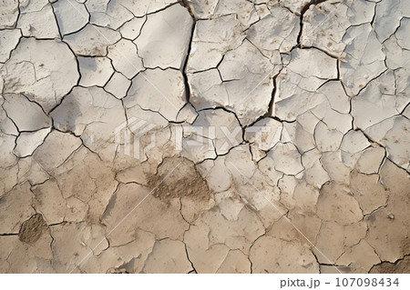 Cracked dry clay soil texture or background. Effects of climate change, desertification and droughts 107098434