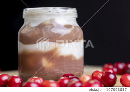 Yogurt with plum jam in a jar Yogurt with plum jam in a jar 107098837