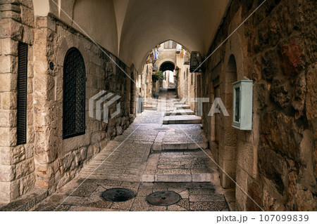 Narrow street of the Old City of Jerusalem Narrow street of the Old City of Jerusalem 107099839