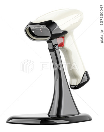 Barcode Scanner with Stand, Handheld Bar Code Scanner with Adjustable Stand, 3D rendering 107100047