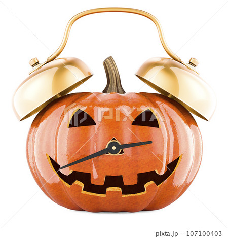 Halloween Pumpkin as alarmclock, 3D rendering 107100403