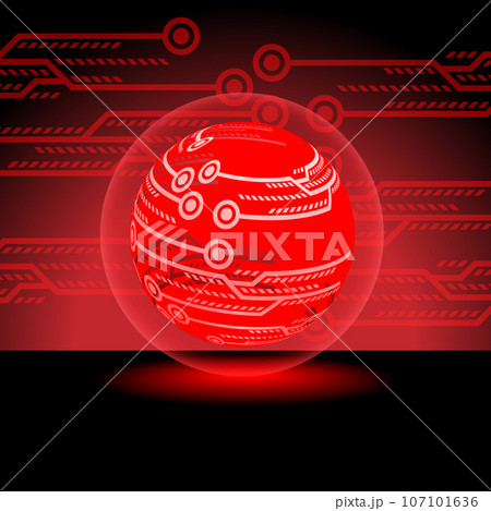 Red Digital Lighting technology balls on black...のイラスト素材 [107101636 ...